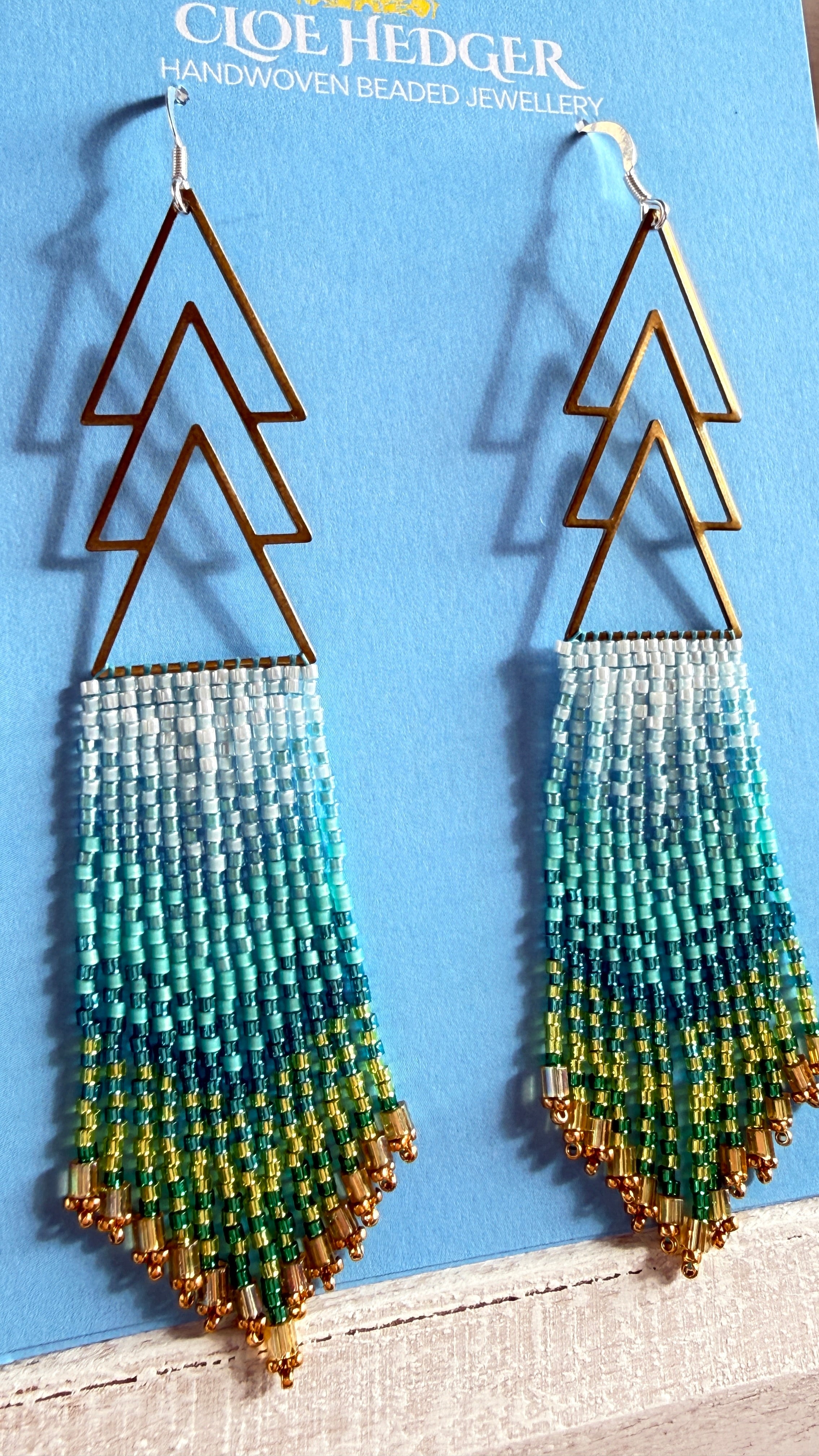 Gradient Aqua Beaded Fringe Earrings