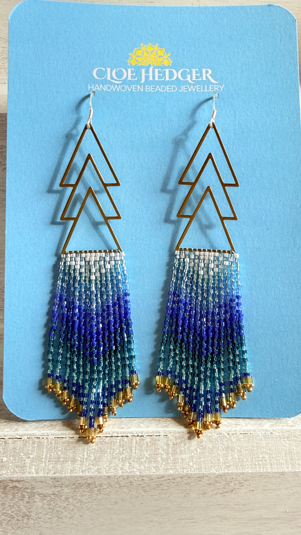 Gradient Blue Beaded Fringe Earrings