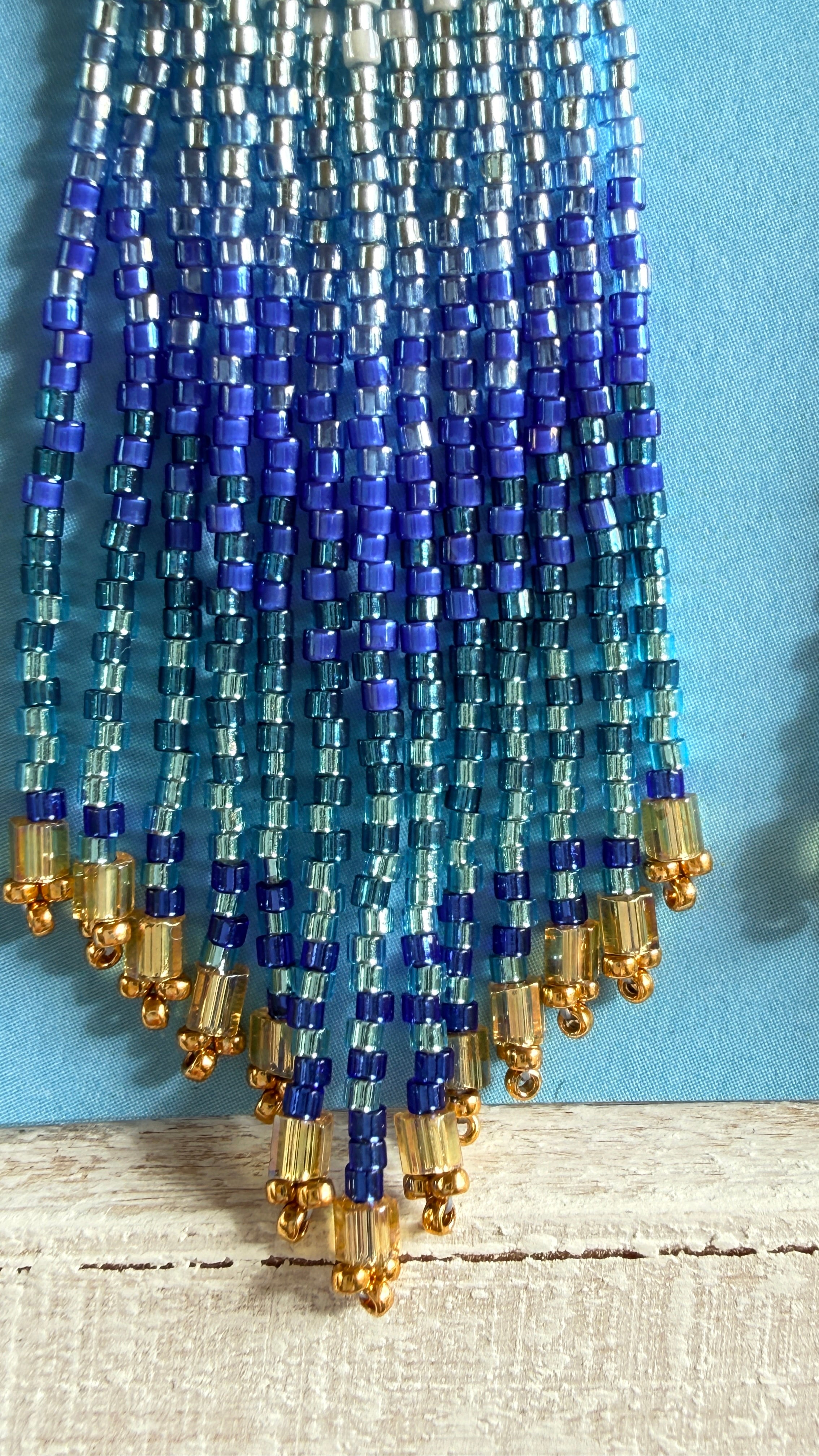 Gradient Blue Beaded Fringe Earrings