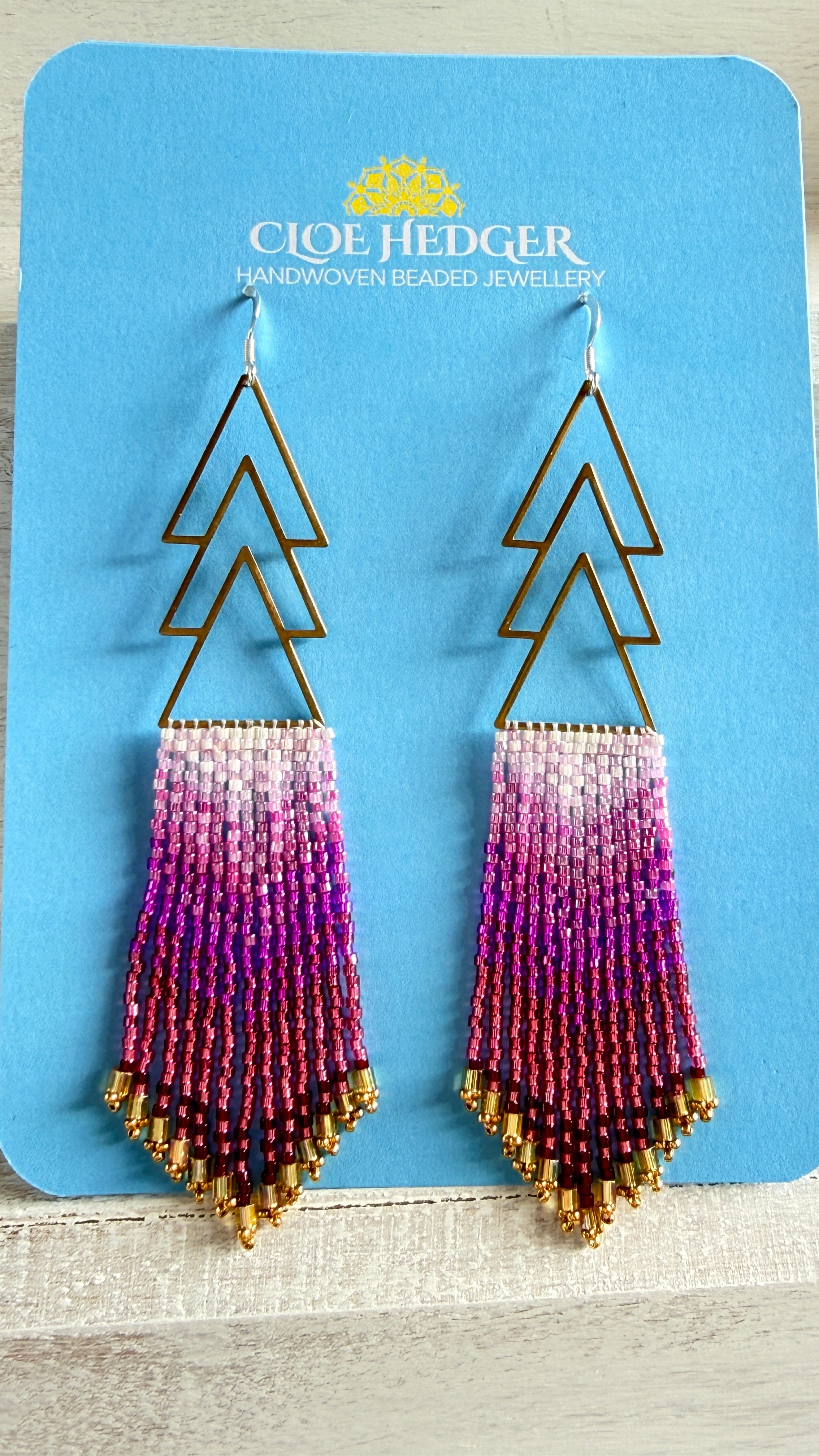 Gradient Pink Beaded Fringe Earrings