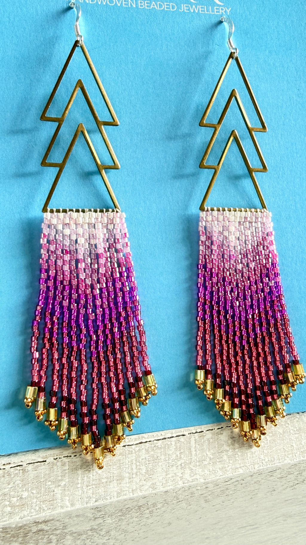 Gradient Pink Beaded Fringe Earrings