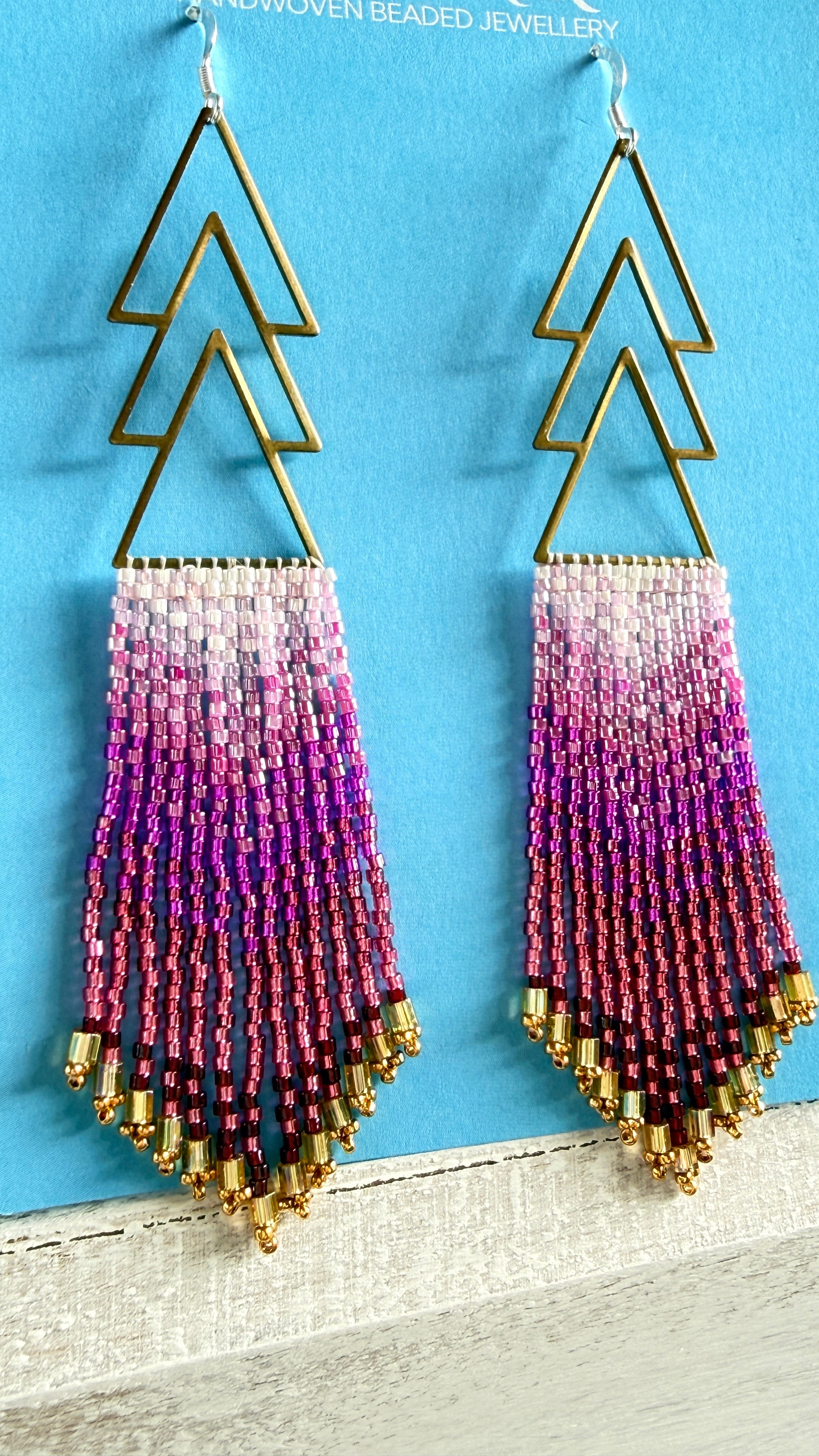 Gradient Pink Beaded Fringe Earrings