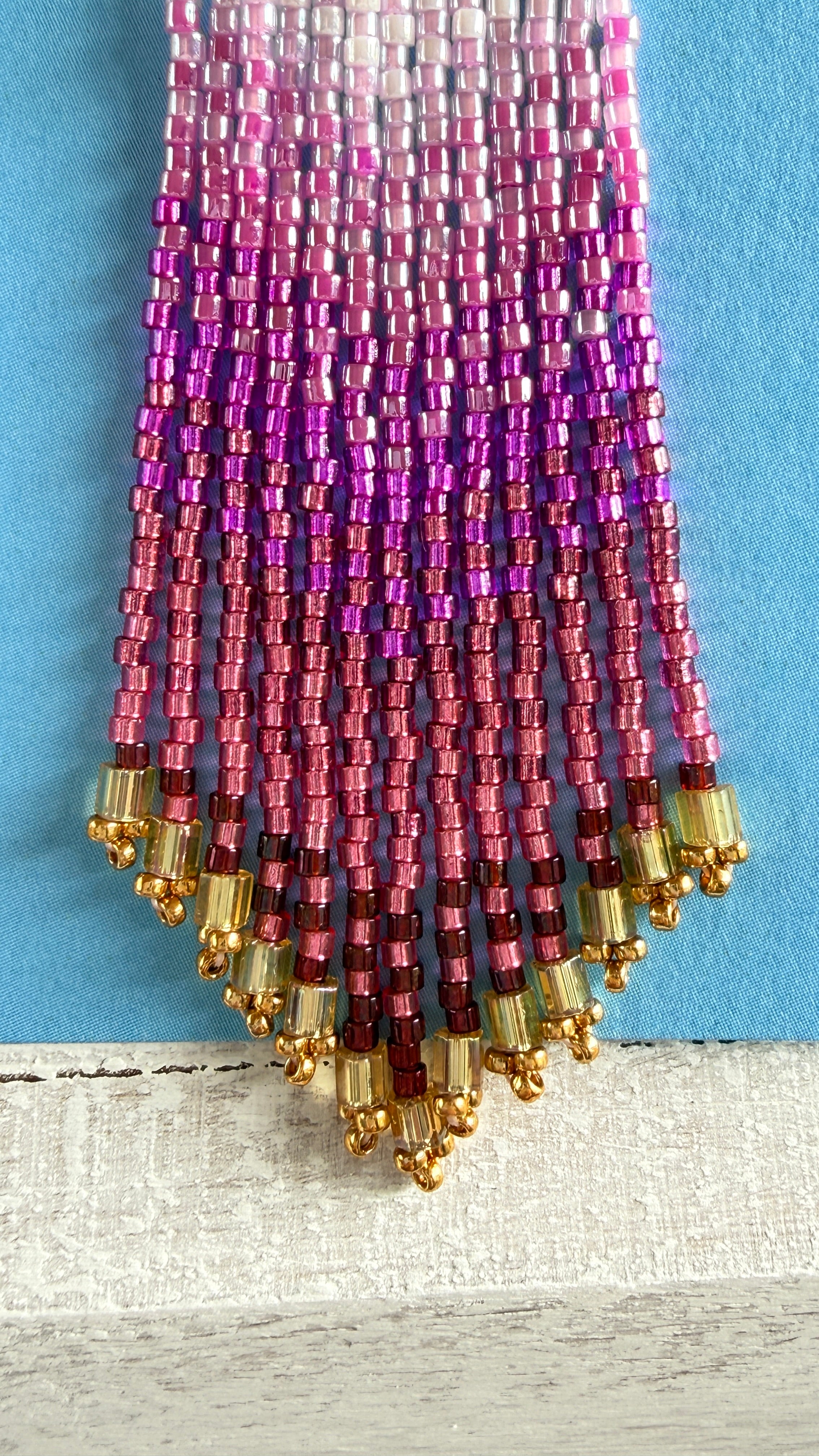 Gradient Pink Beaded Fringe Earrings