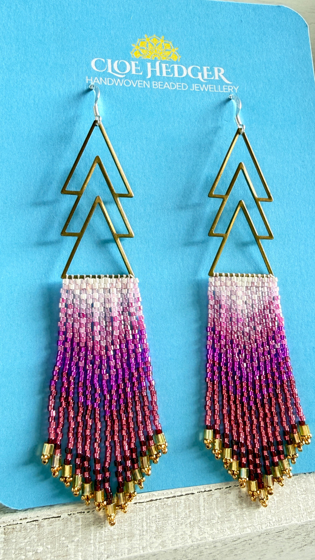Gradient Pink Beaded Fringe Earrings