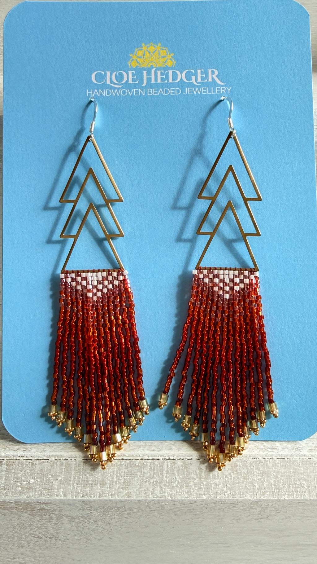Gradient Red Beaded Fringe Earrings