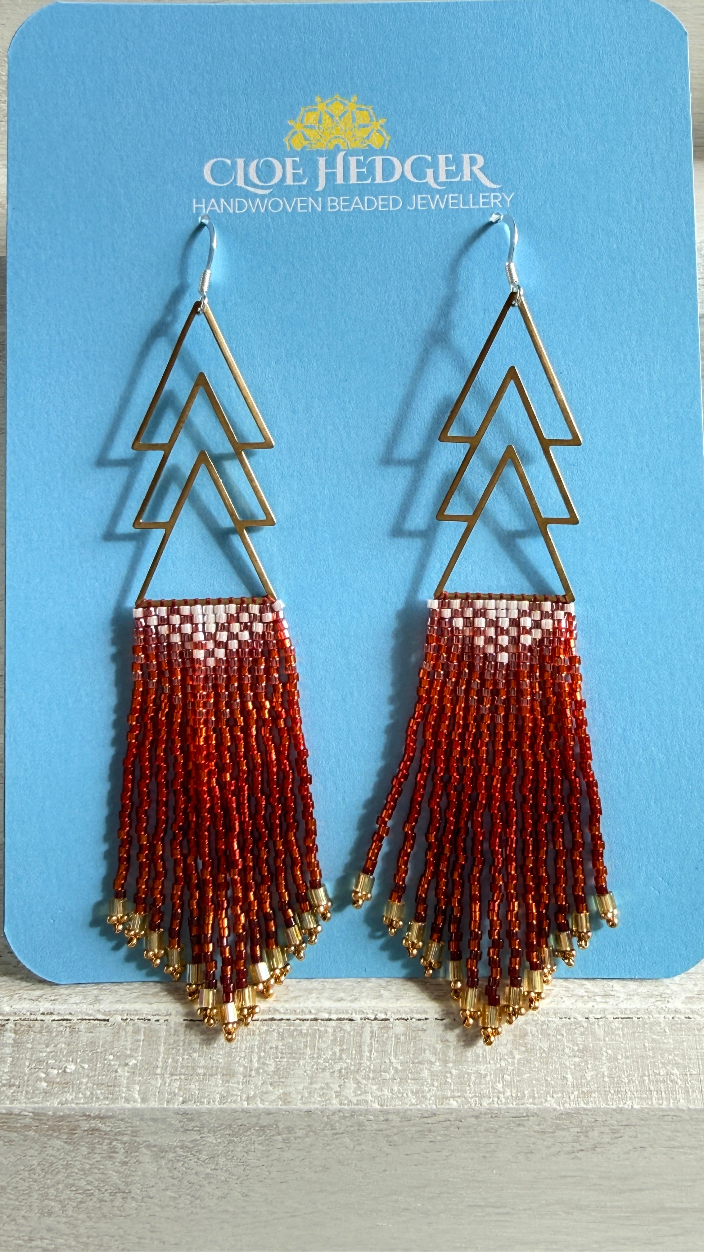 Gradient Red Beaded Fringe Earrings