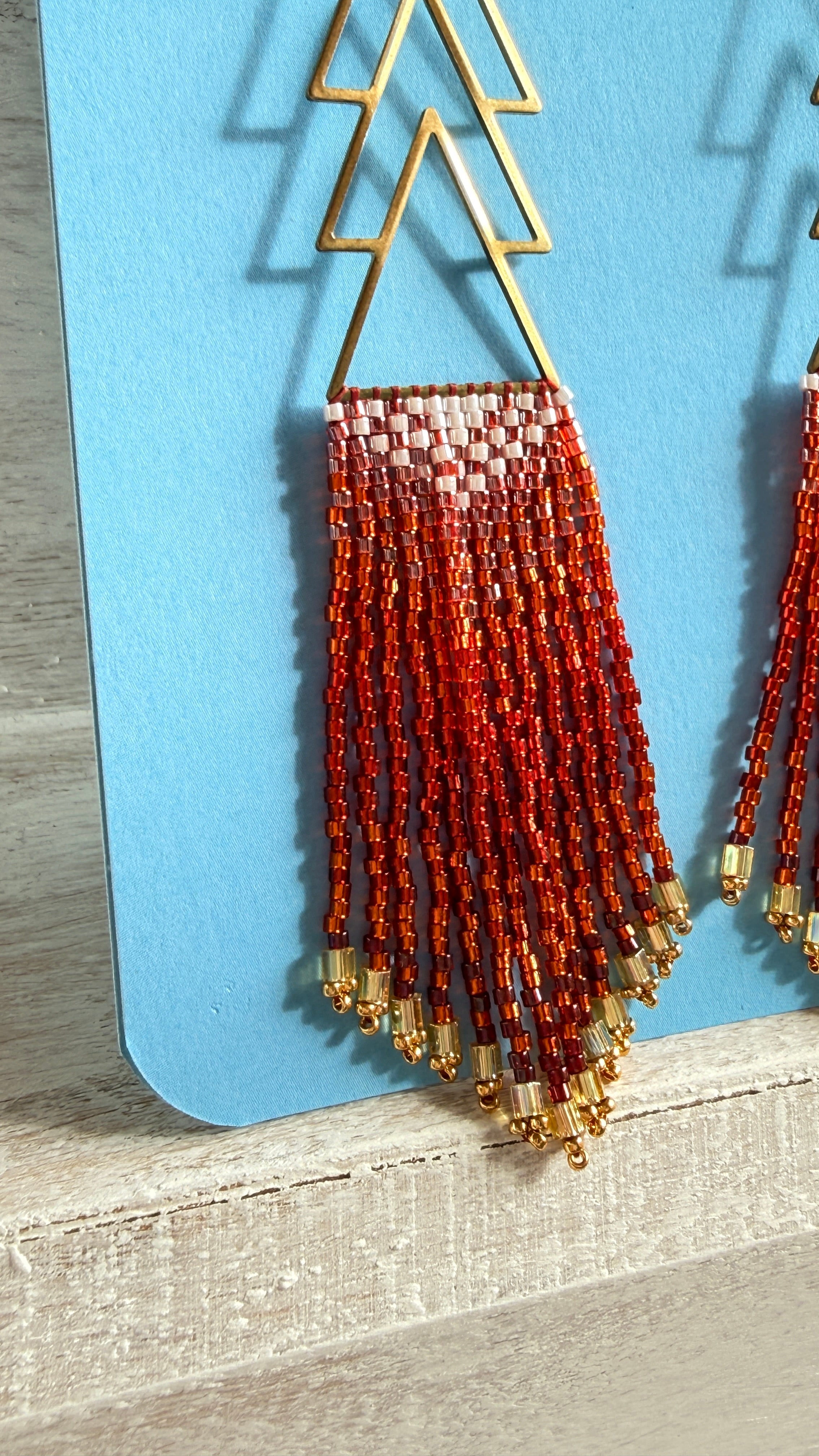 Gradient Red Beaded Fringe Earrings