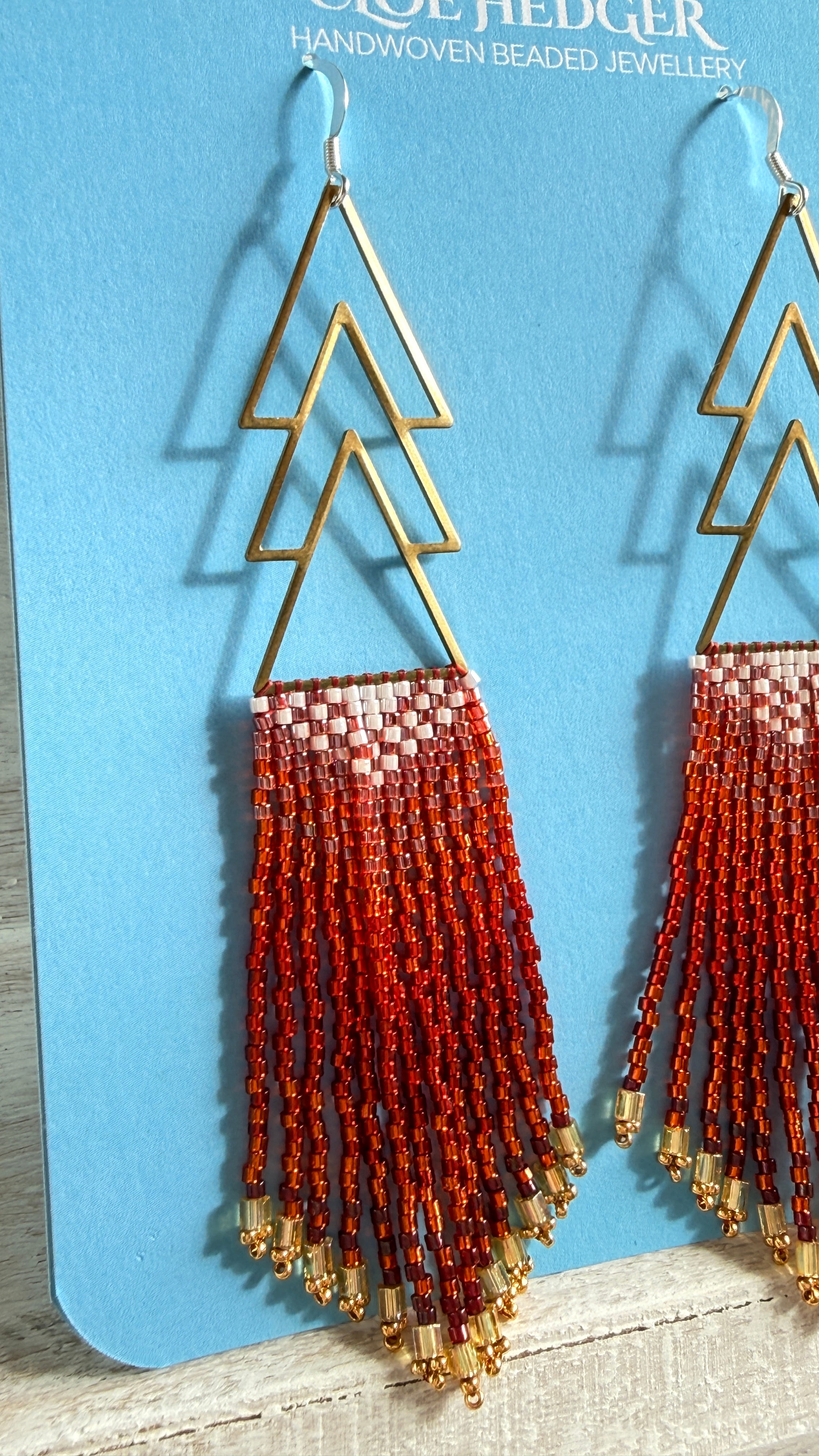 Gradient Red Beaded Fringe Earrings