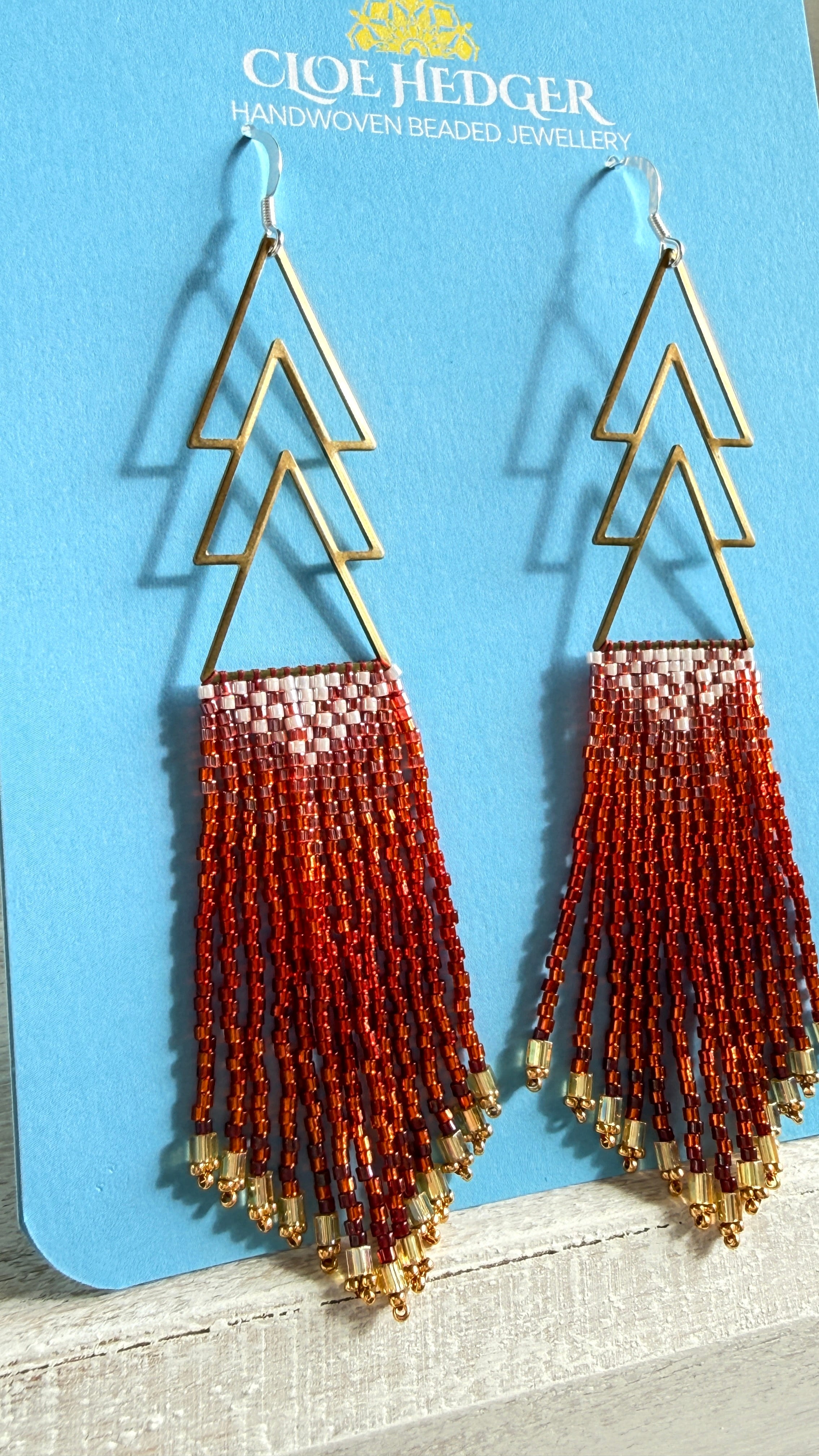 Gradient Red Beaded Fringe Earrings