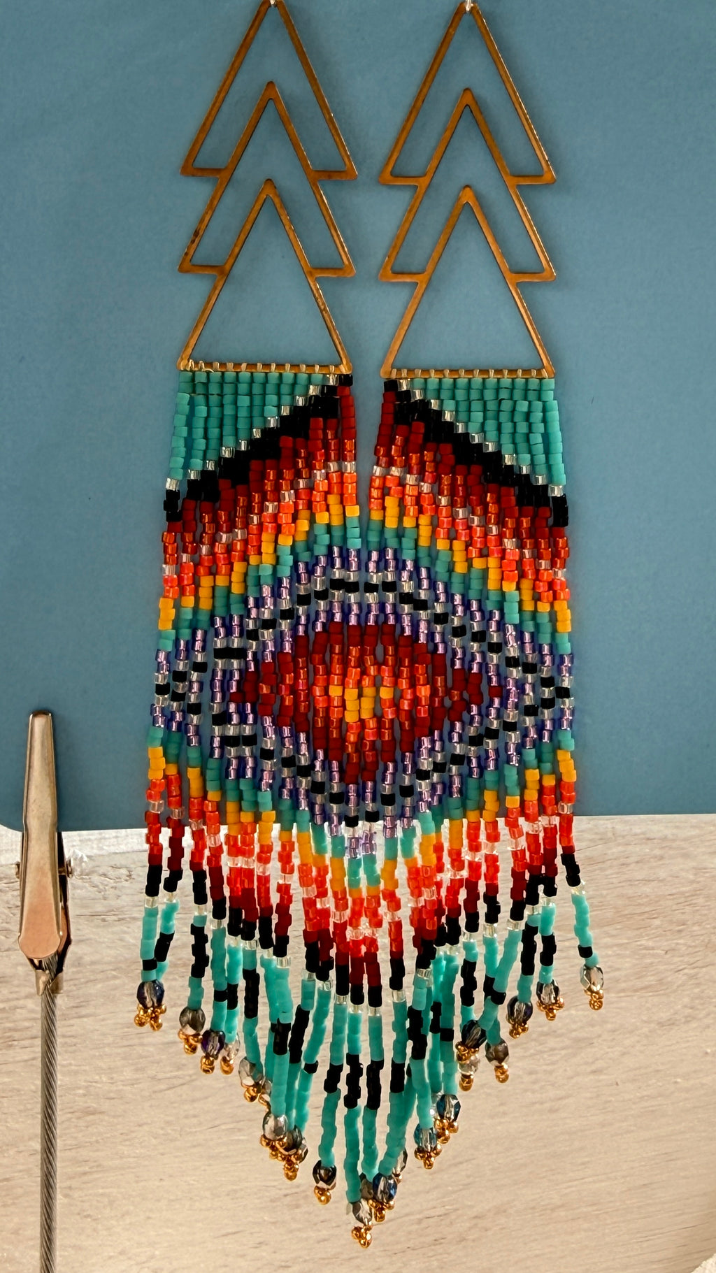 Aztec Rainbow Beaded Fringe Earrings