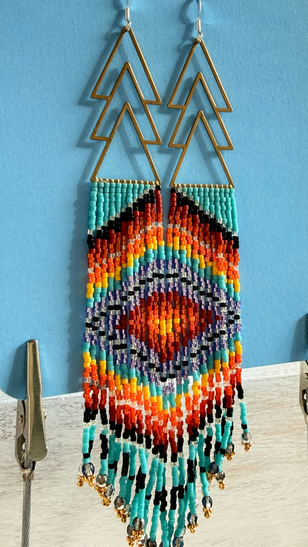 Aztec Rainbow Beaded Fringe Earrings