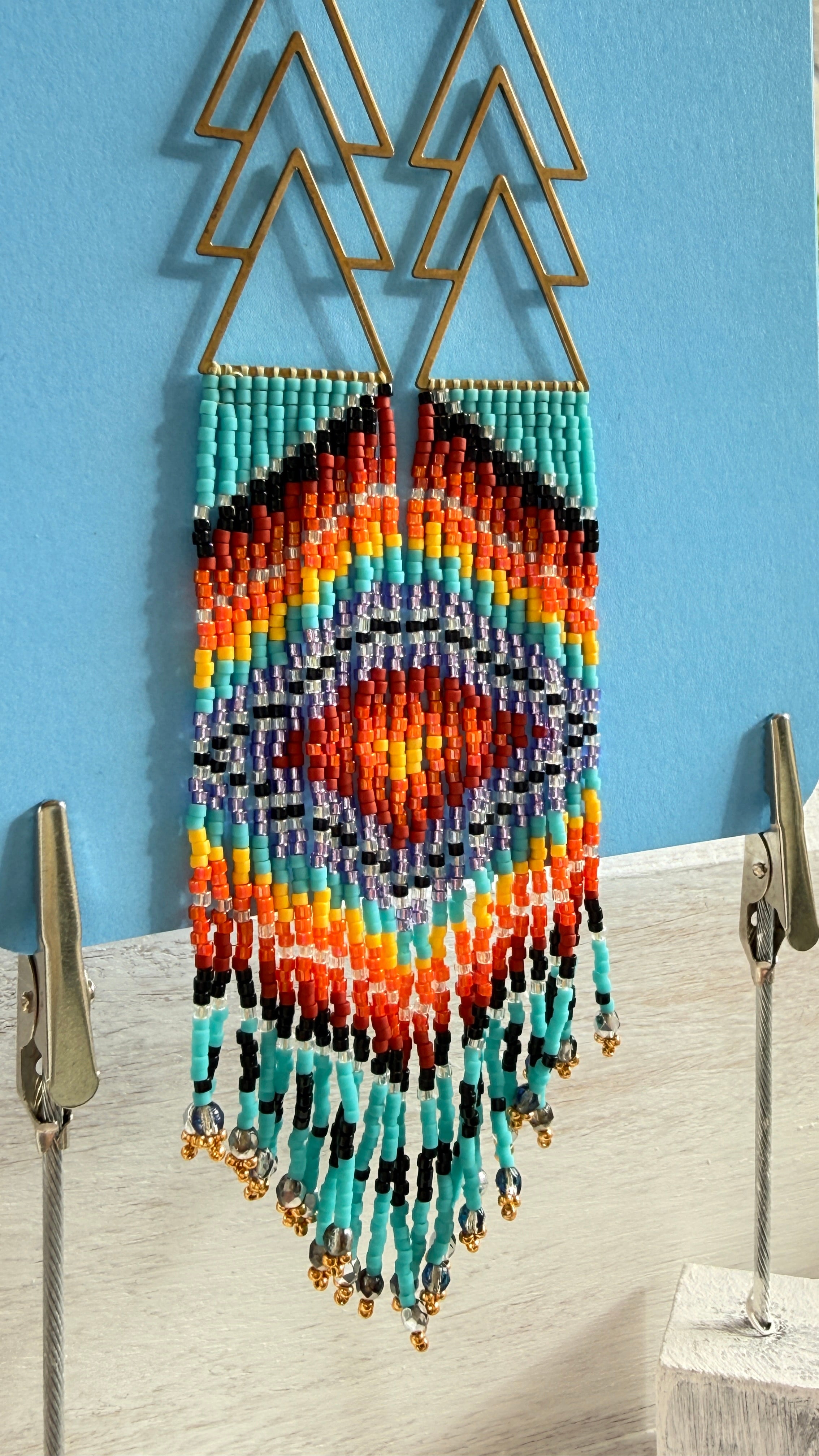 Aztec Rainbow Beaded Fringe Earrings
