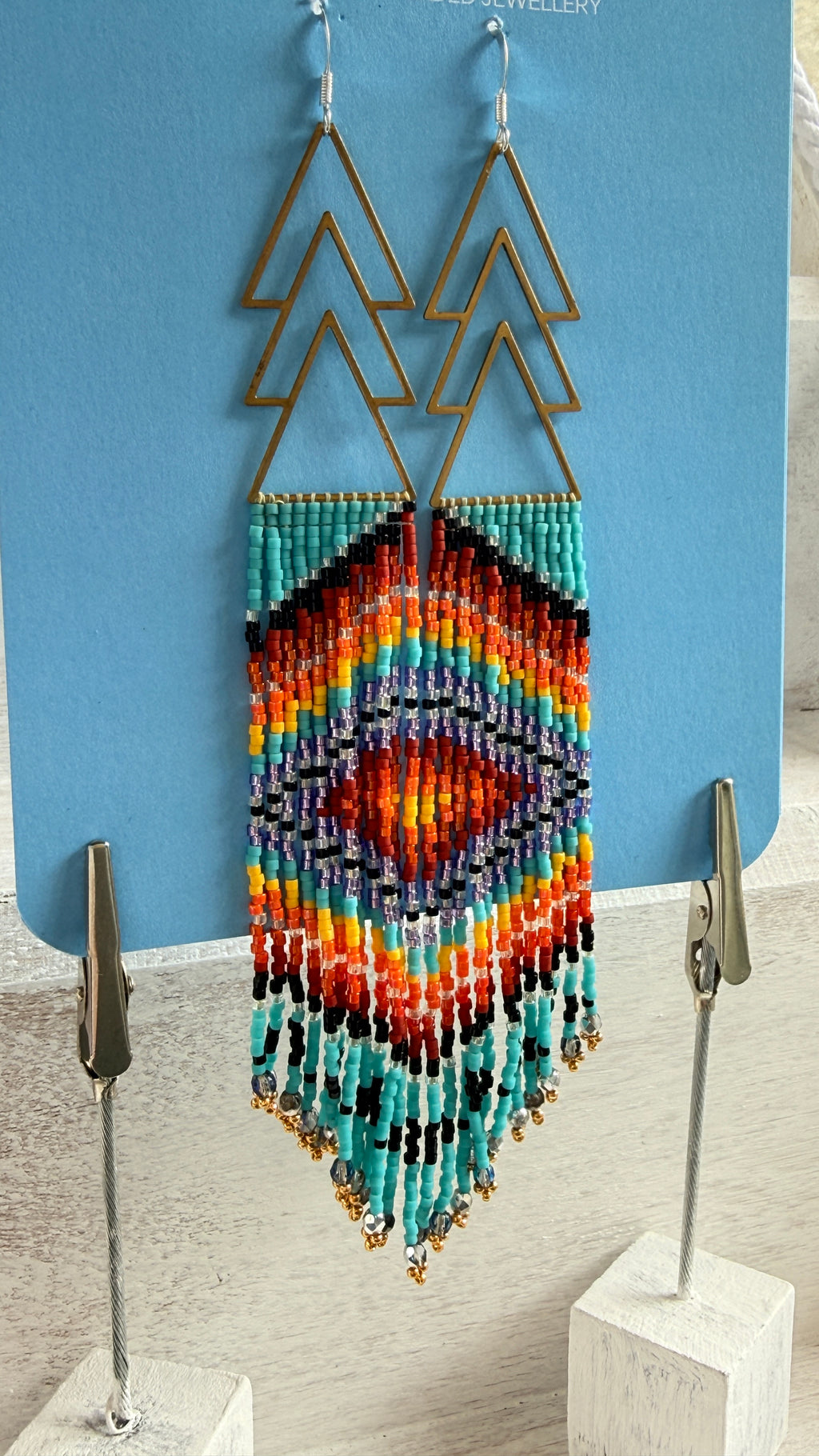 Aztec Rainbow Beaded Fringe Earrings