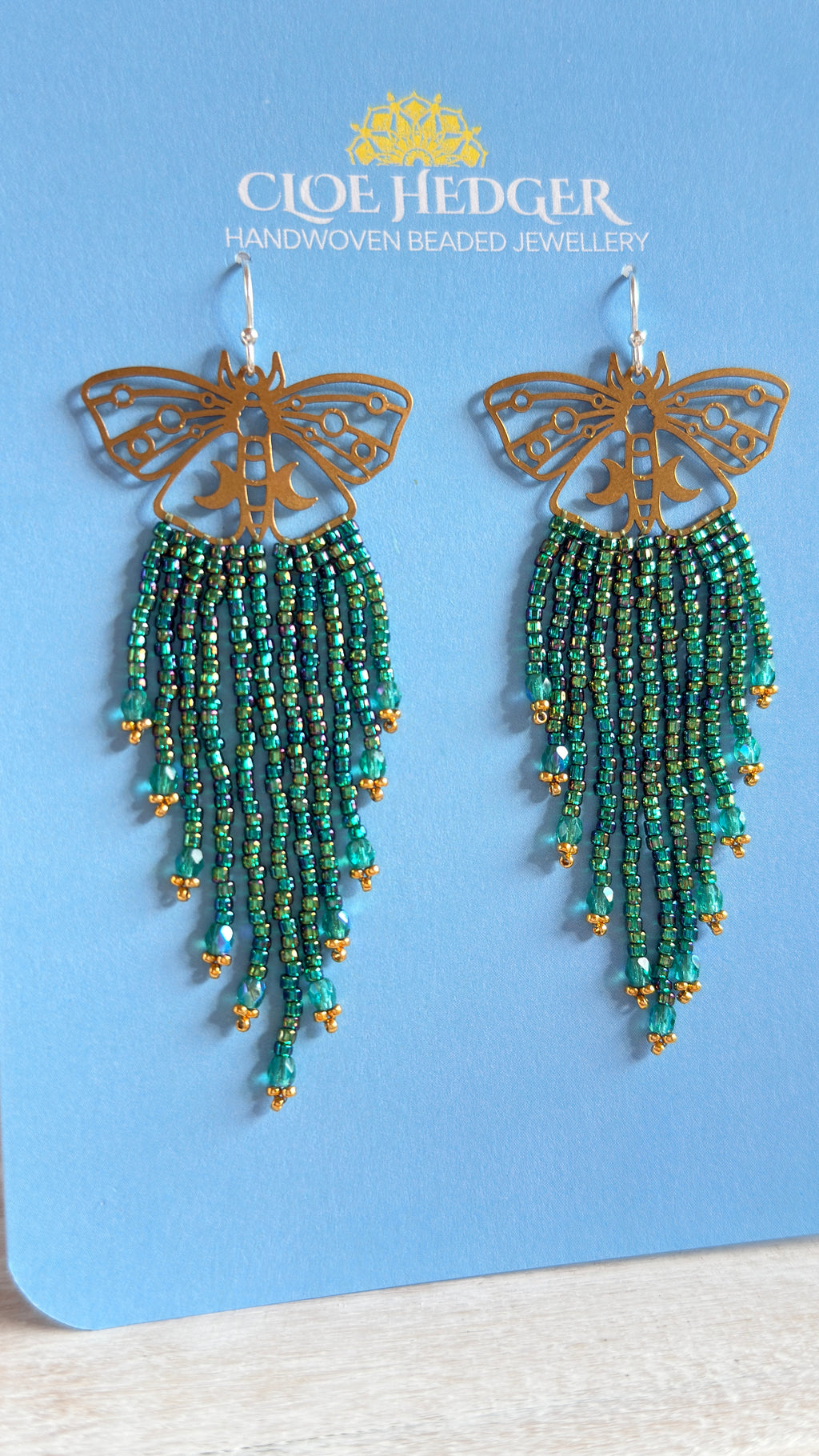 Brass Moth Beaded Fringe Earrings