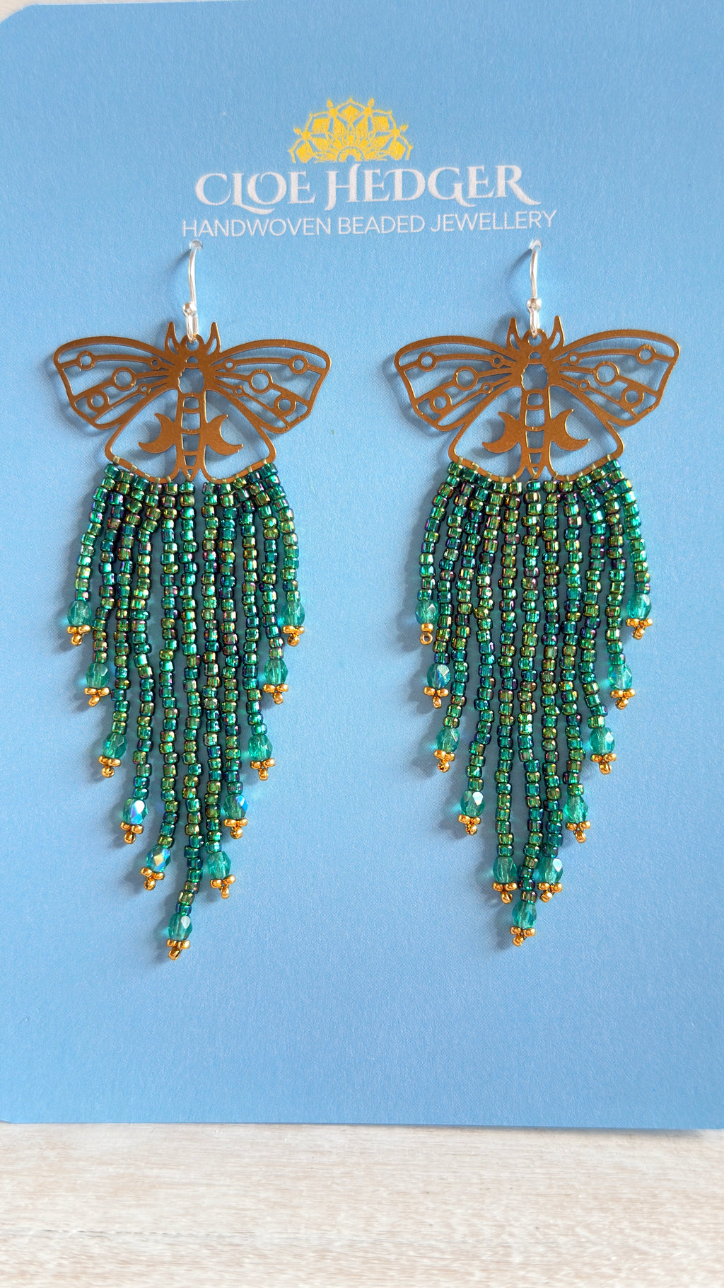 Brass Moth Beaded Fringe Earrings