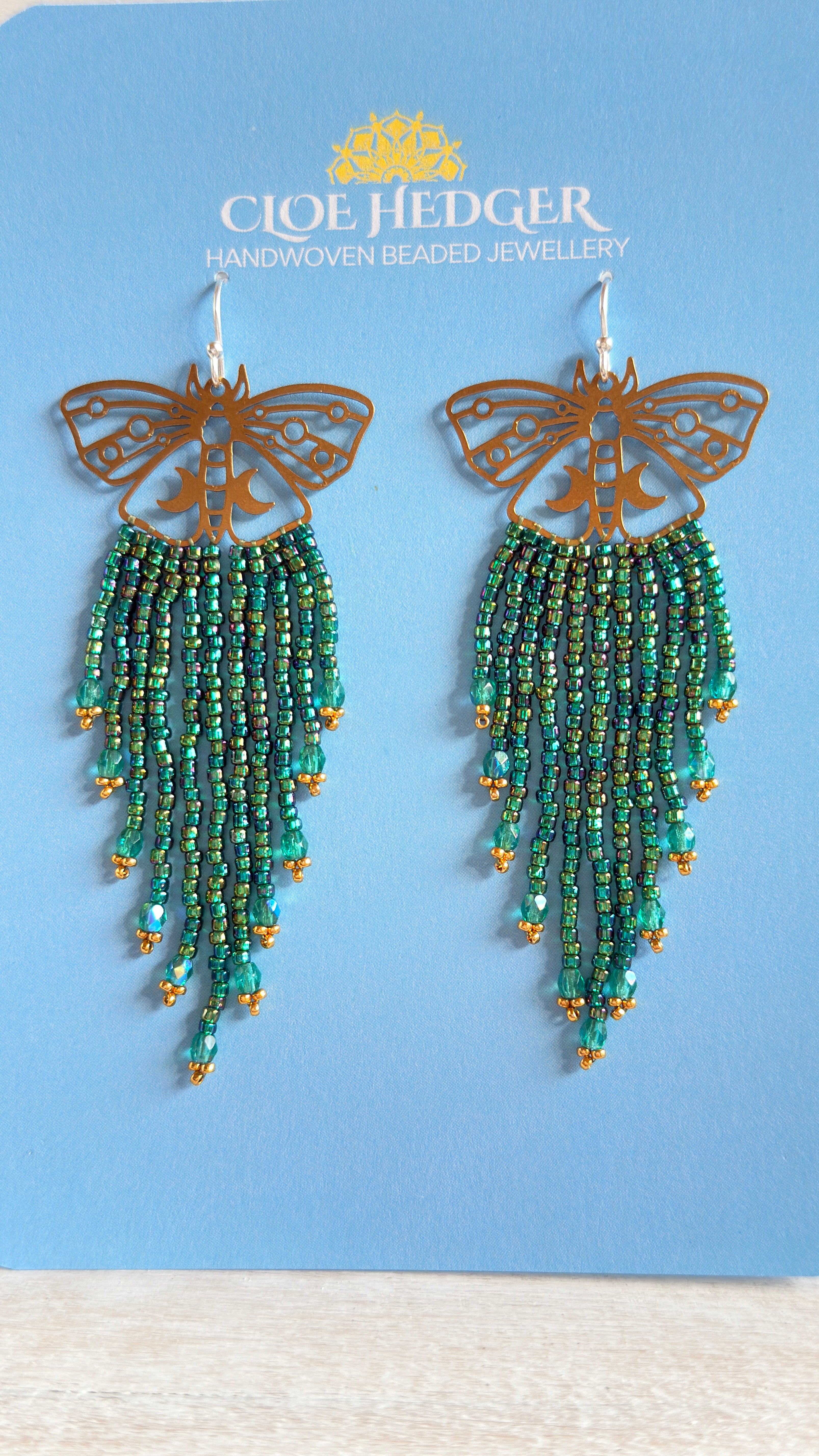 Brass Moth Beaded Fringe Earrings