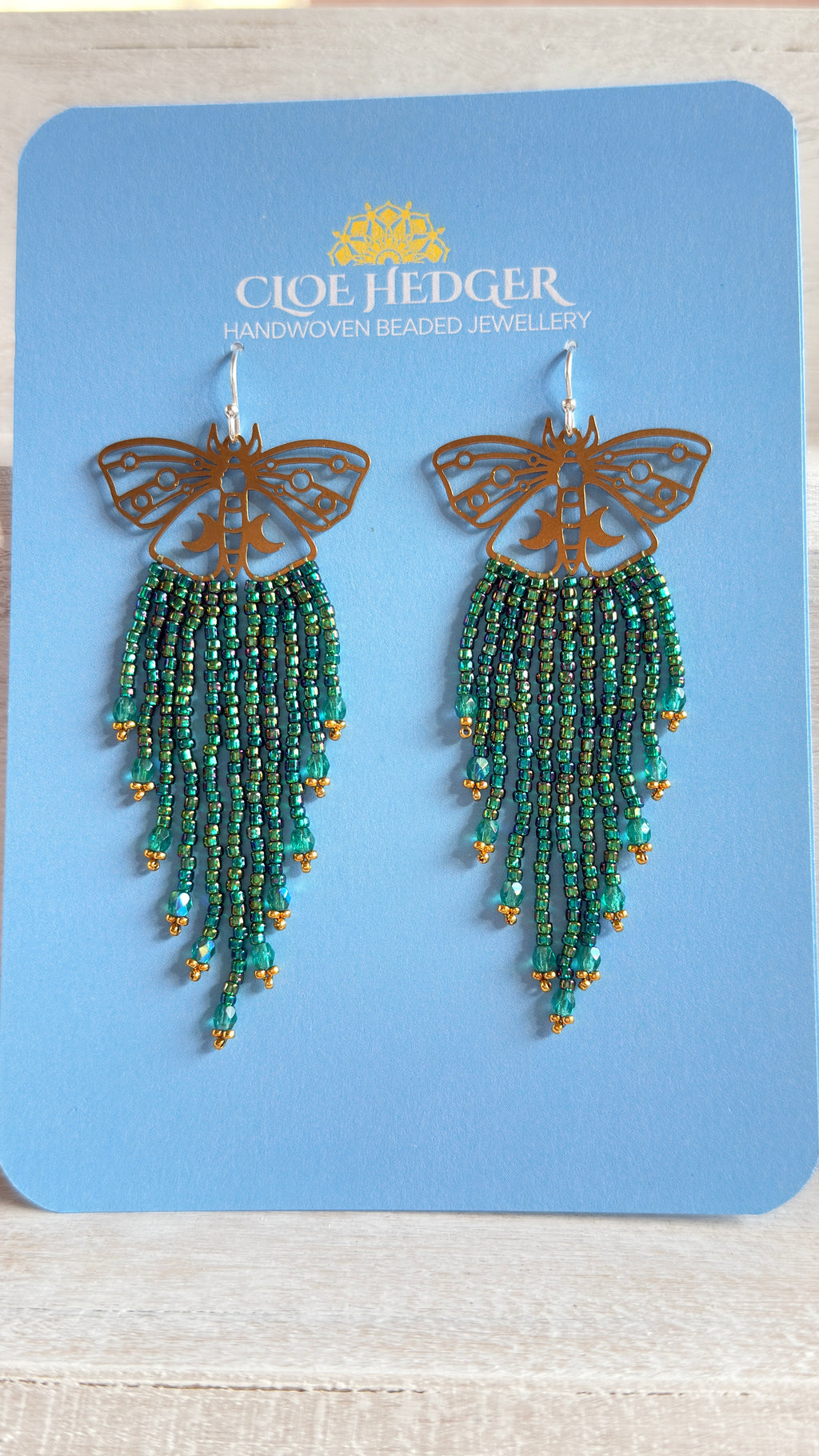 Brass Moth Beaded Fringe Earrings
