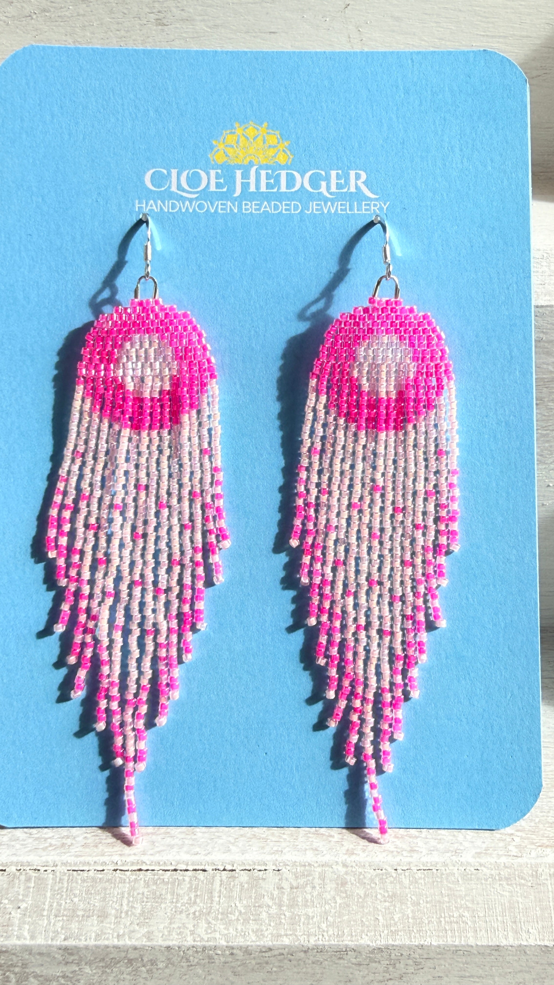 Pink Beaded Fringe Earrings