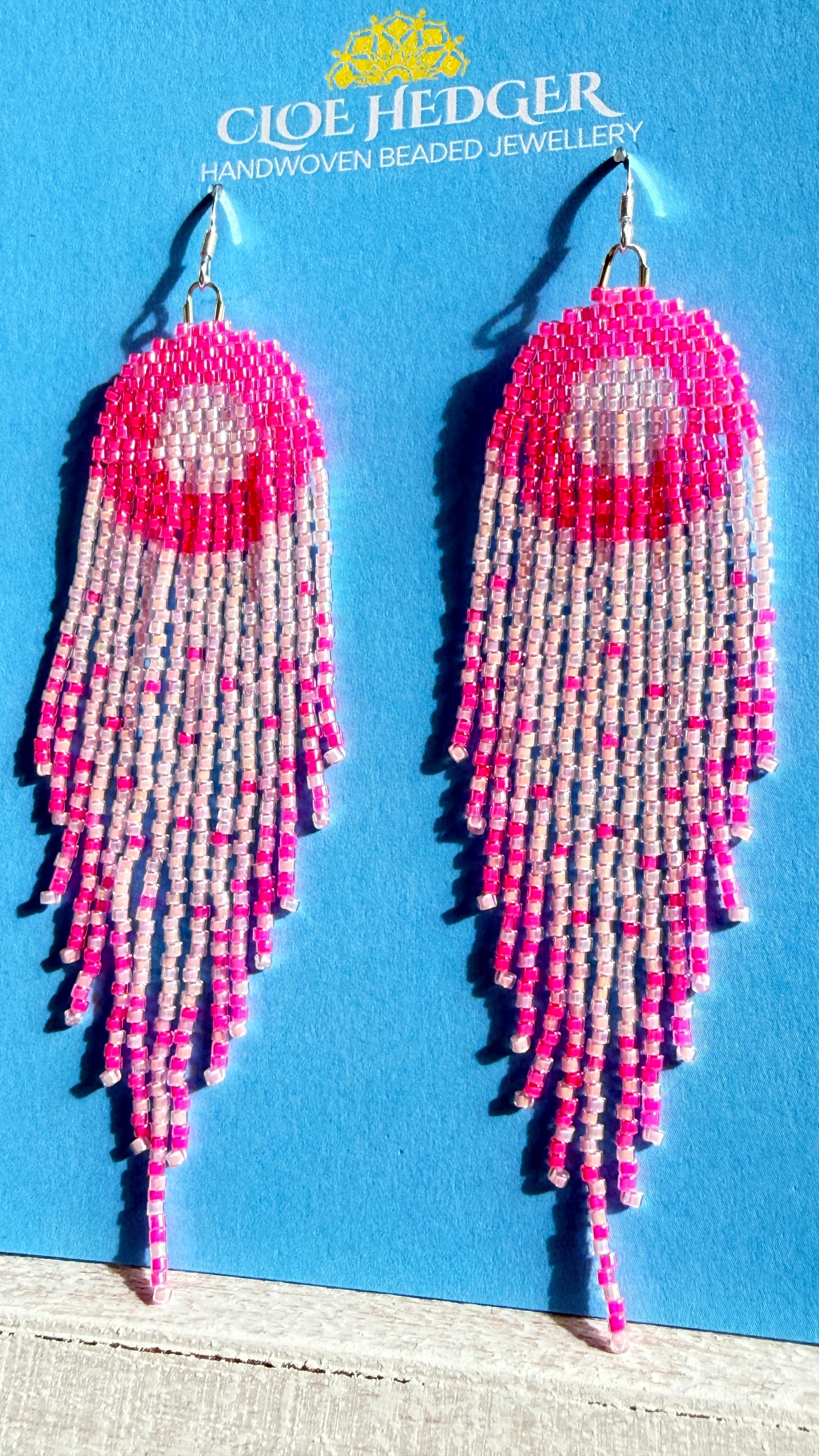 Pink Beaded Fringe Earrings