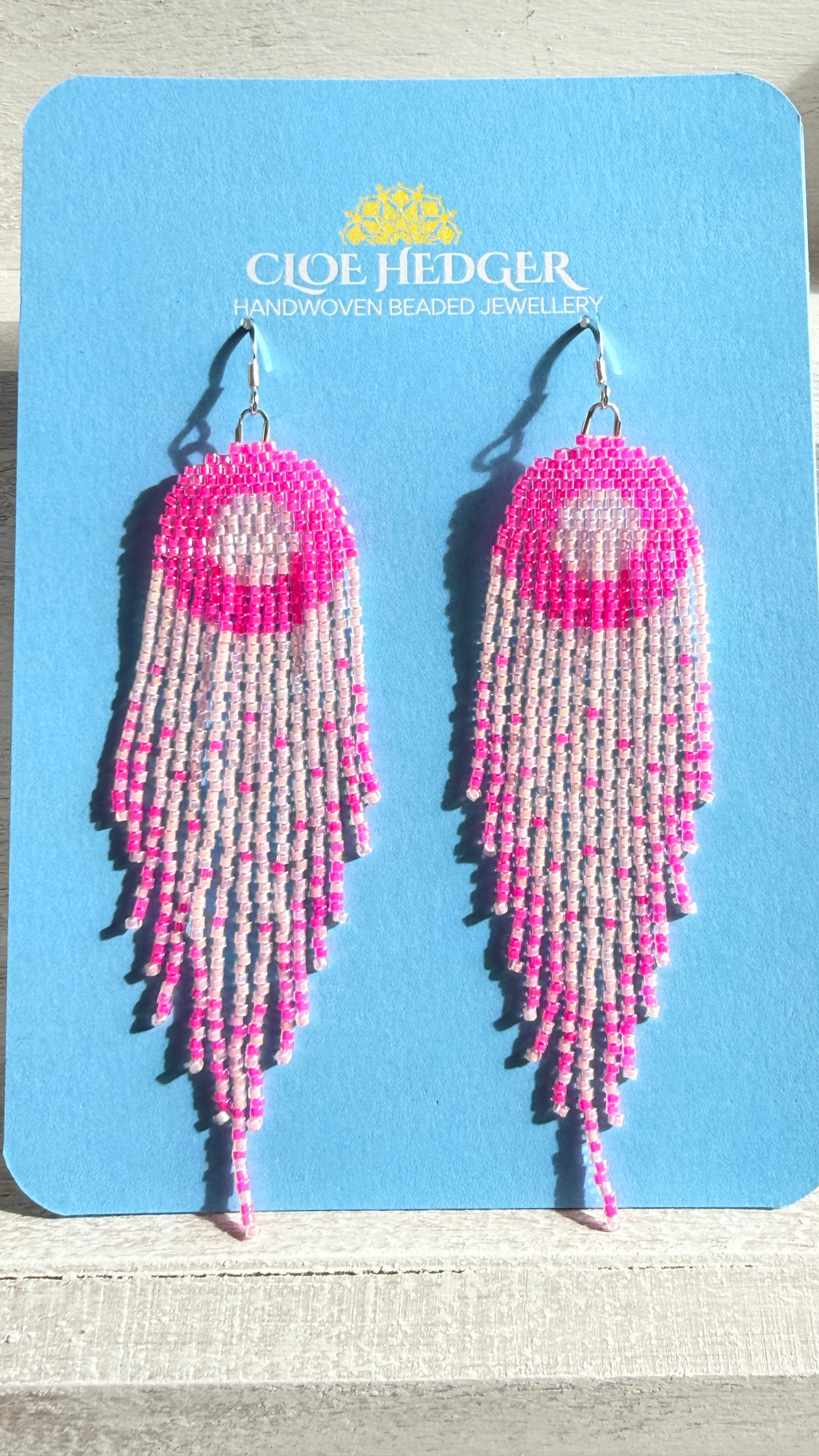 Pink Beaded Fringe Earrings