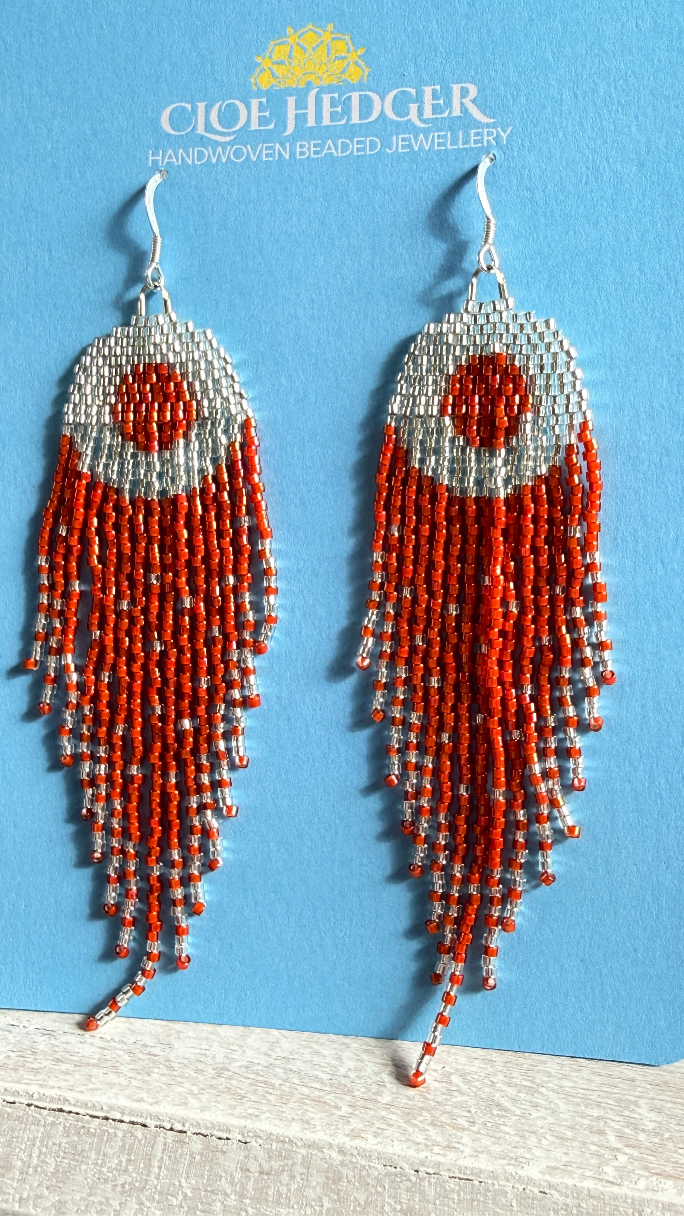 Red Beaded Fringe Earrings