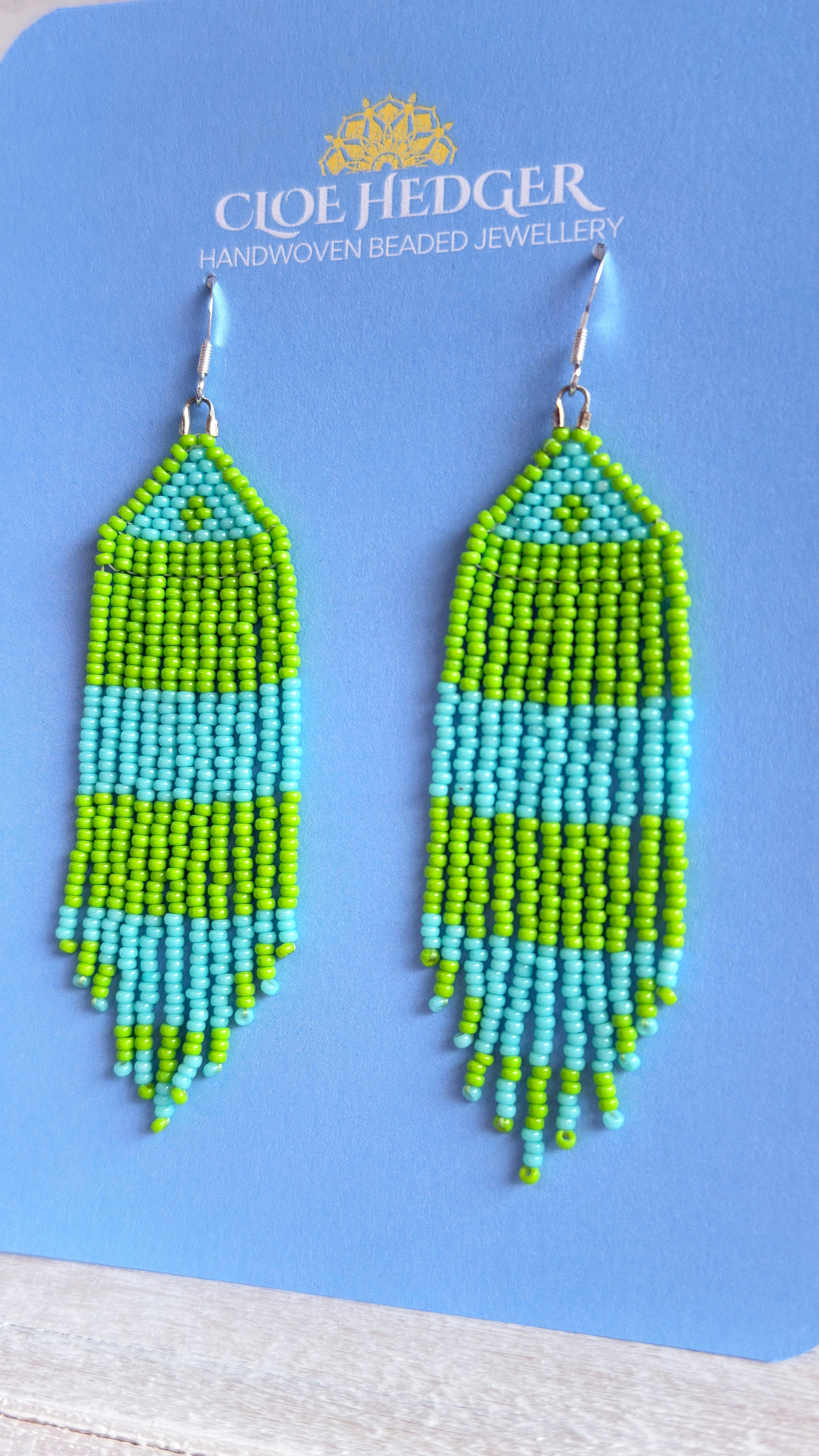 Blue Green Fringe Earrings