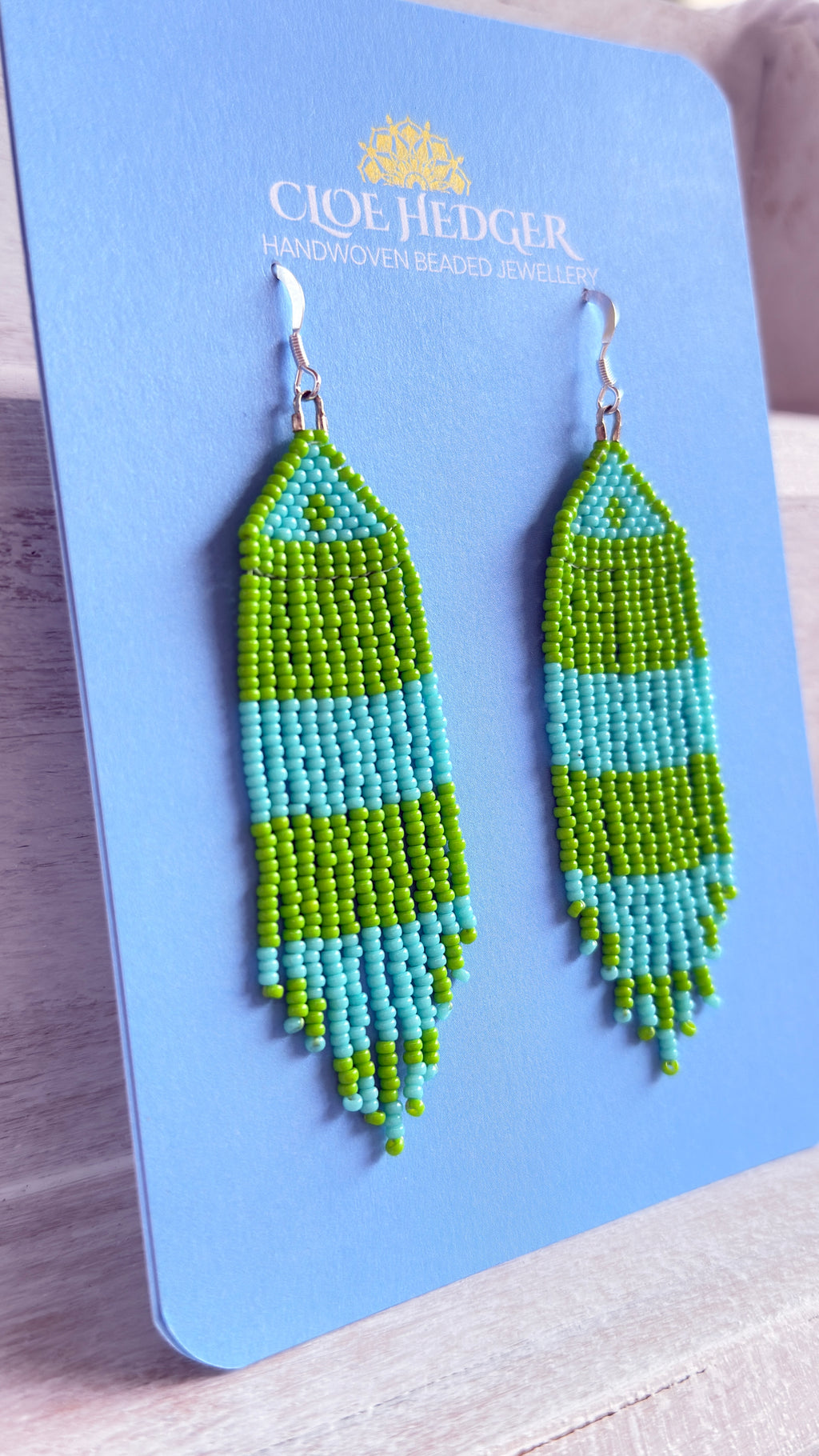 Blue Green Fringe Earrings