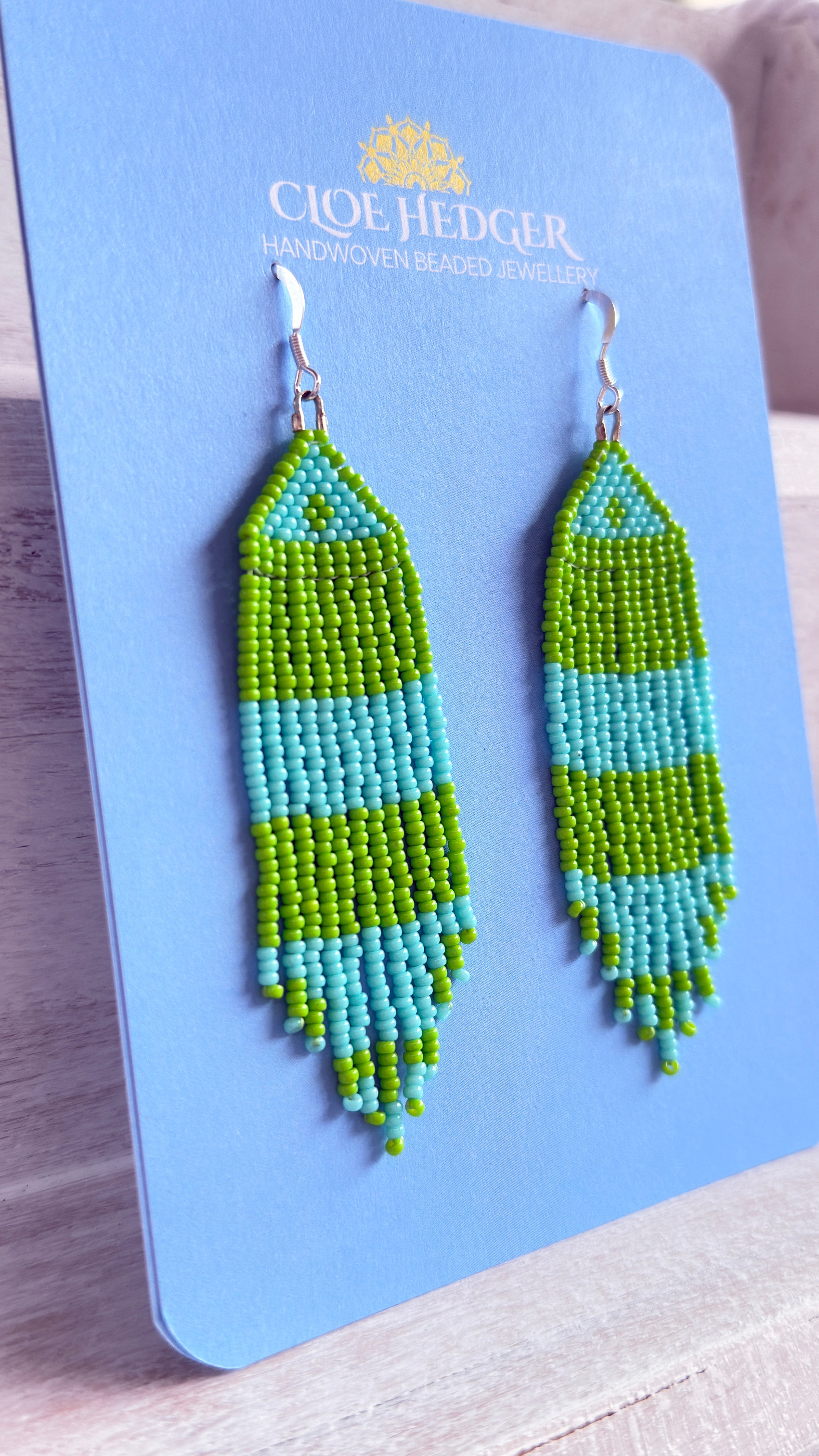 Blue Green Fringe Earrings