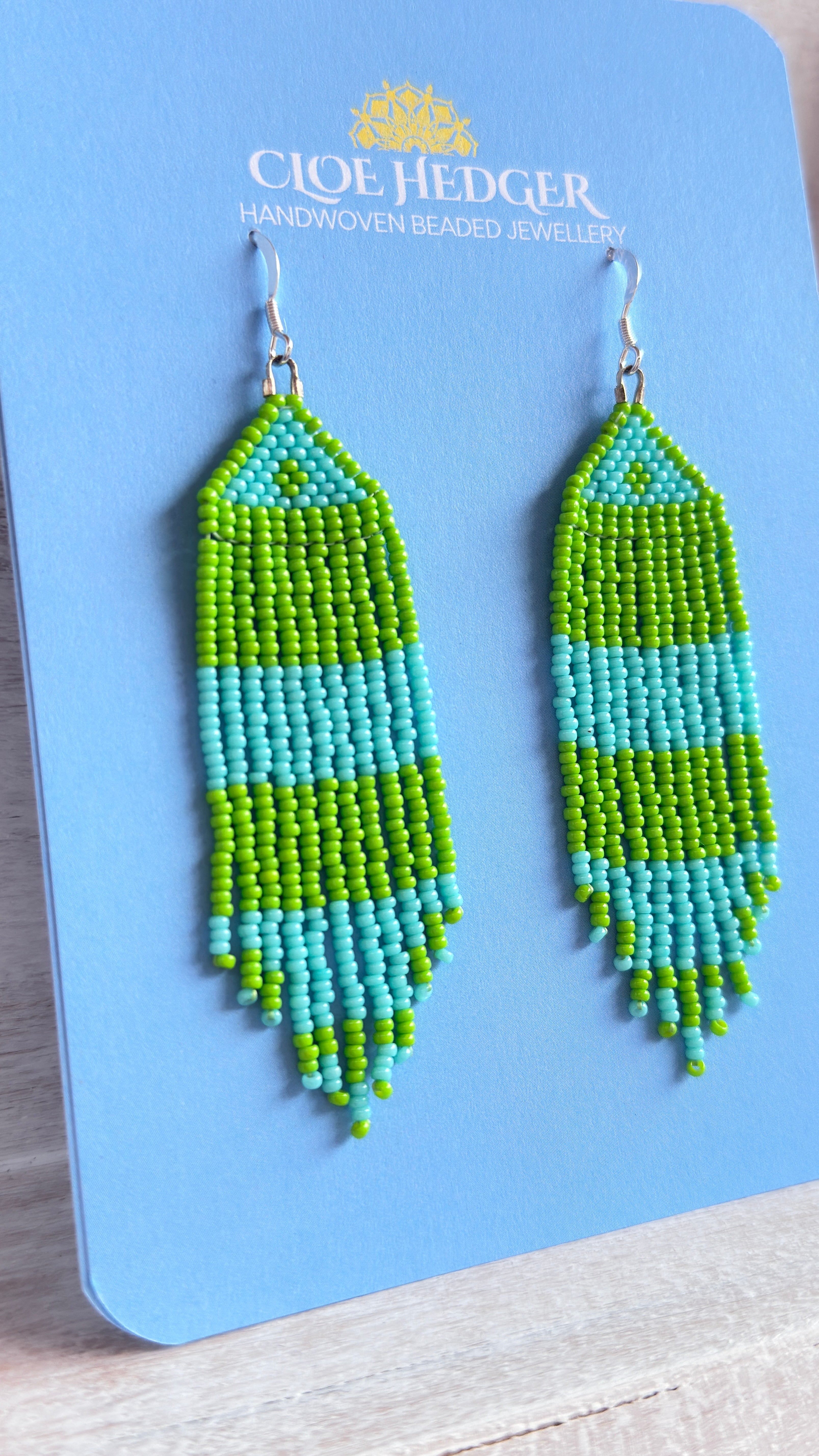 Blue Green Fringe Earrings
