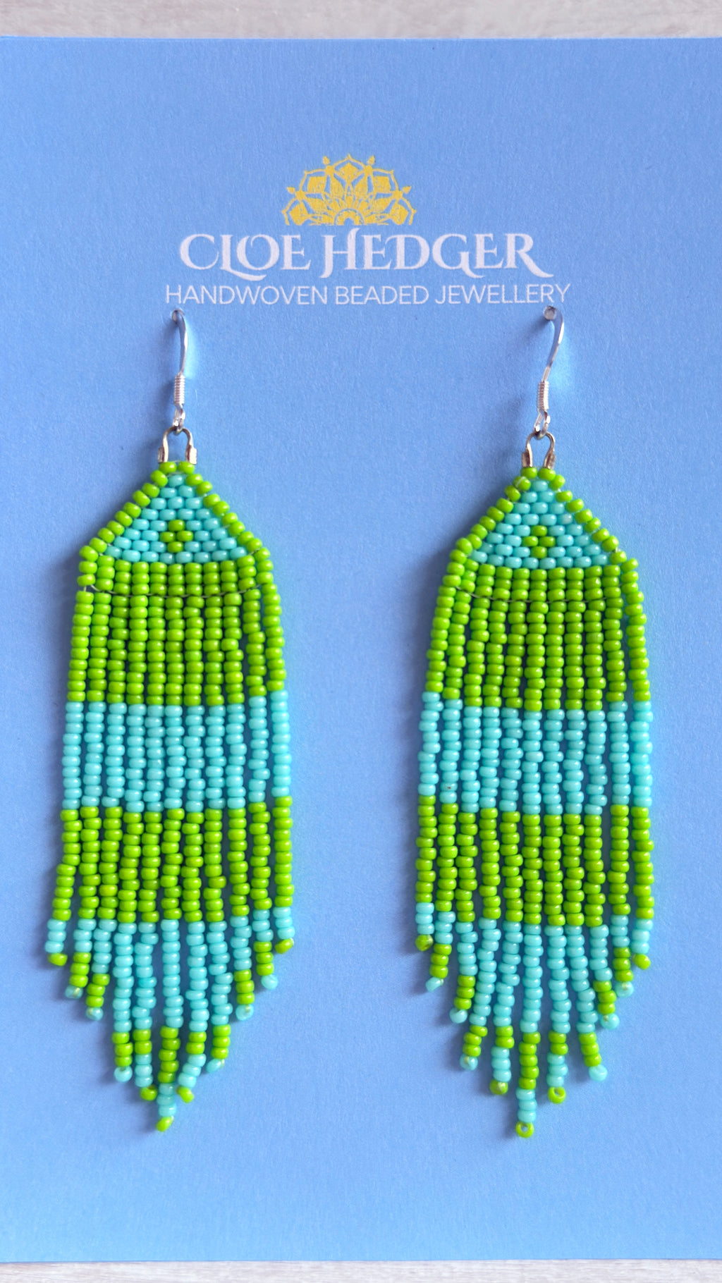 Blue Green Fringe Earrings