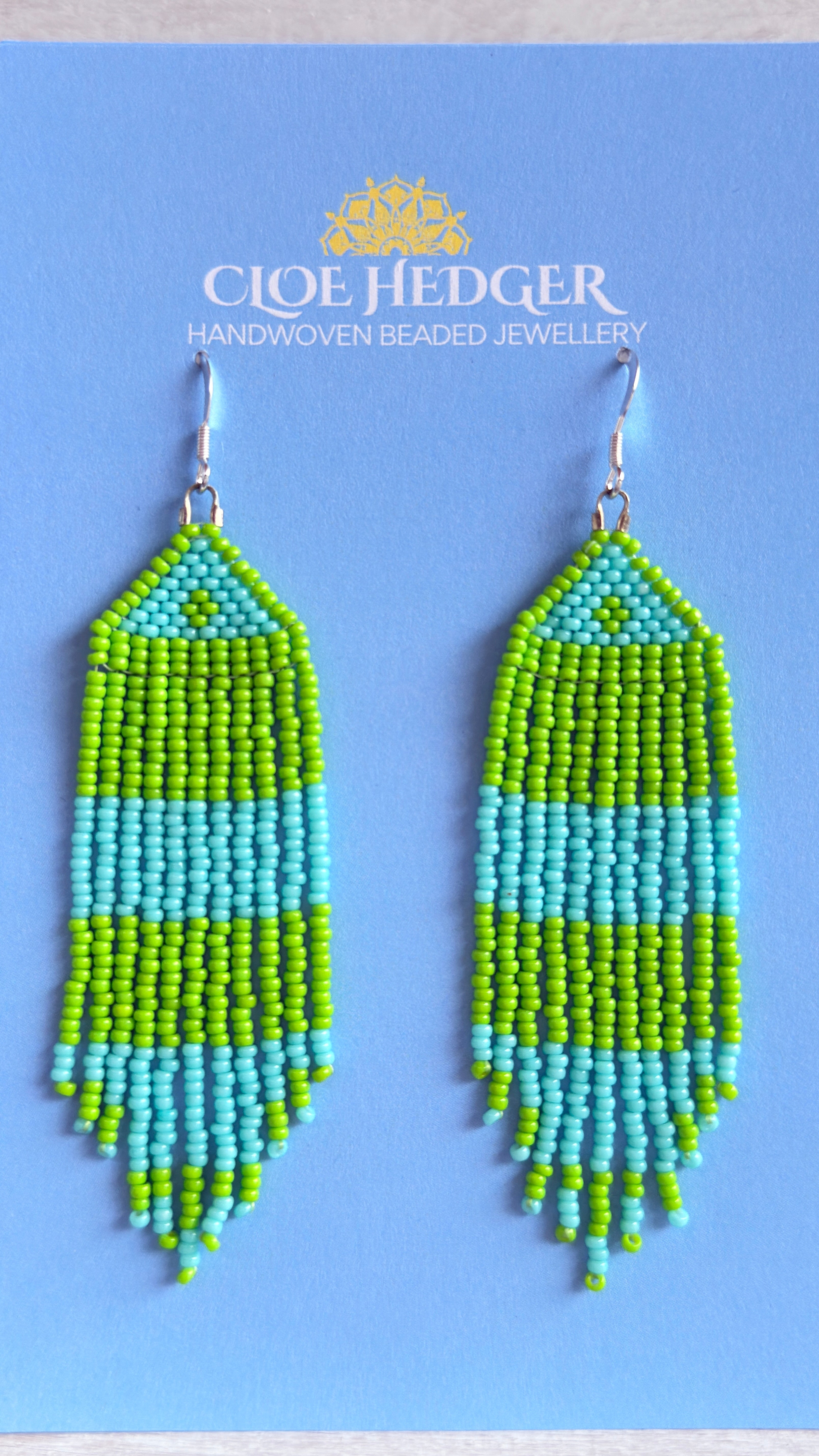 Blue Green Fringe Earrings