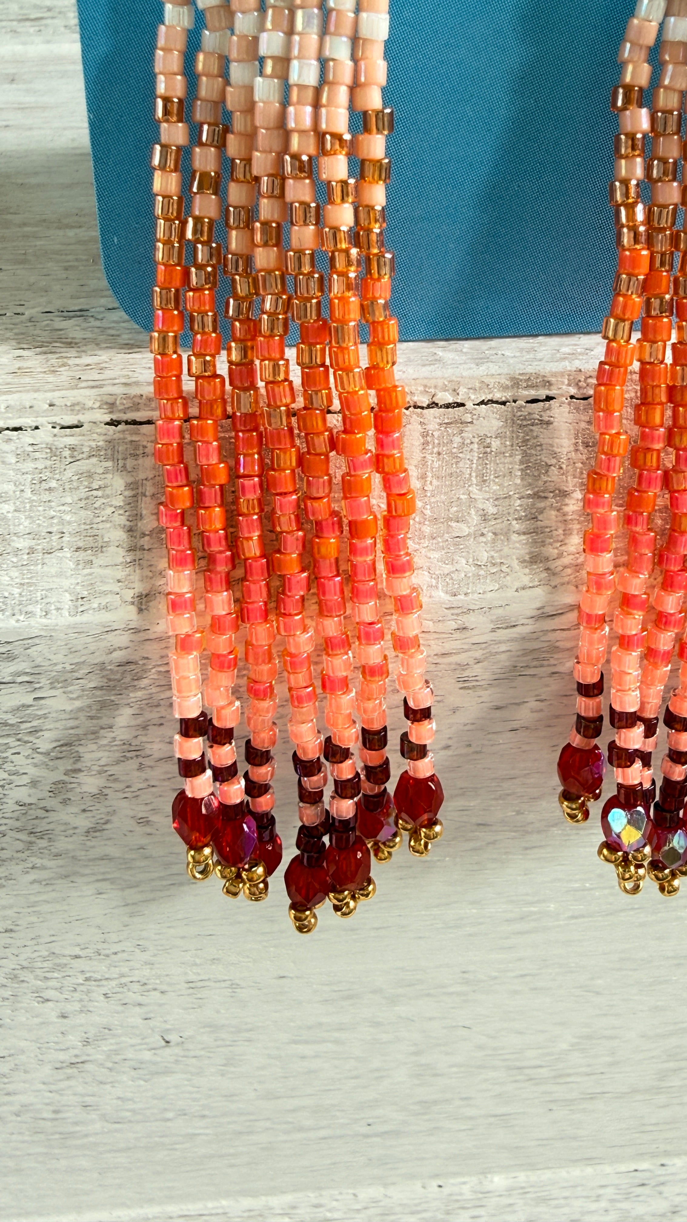 Gradient Sunset Beaded Fringe Earrings