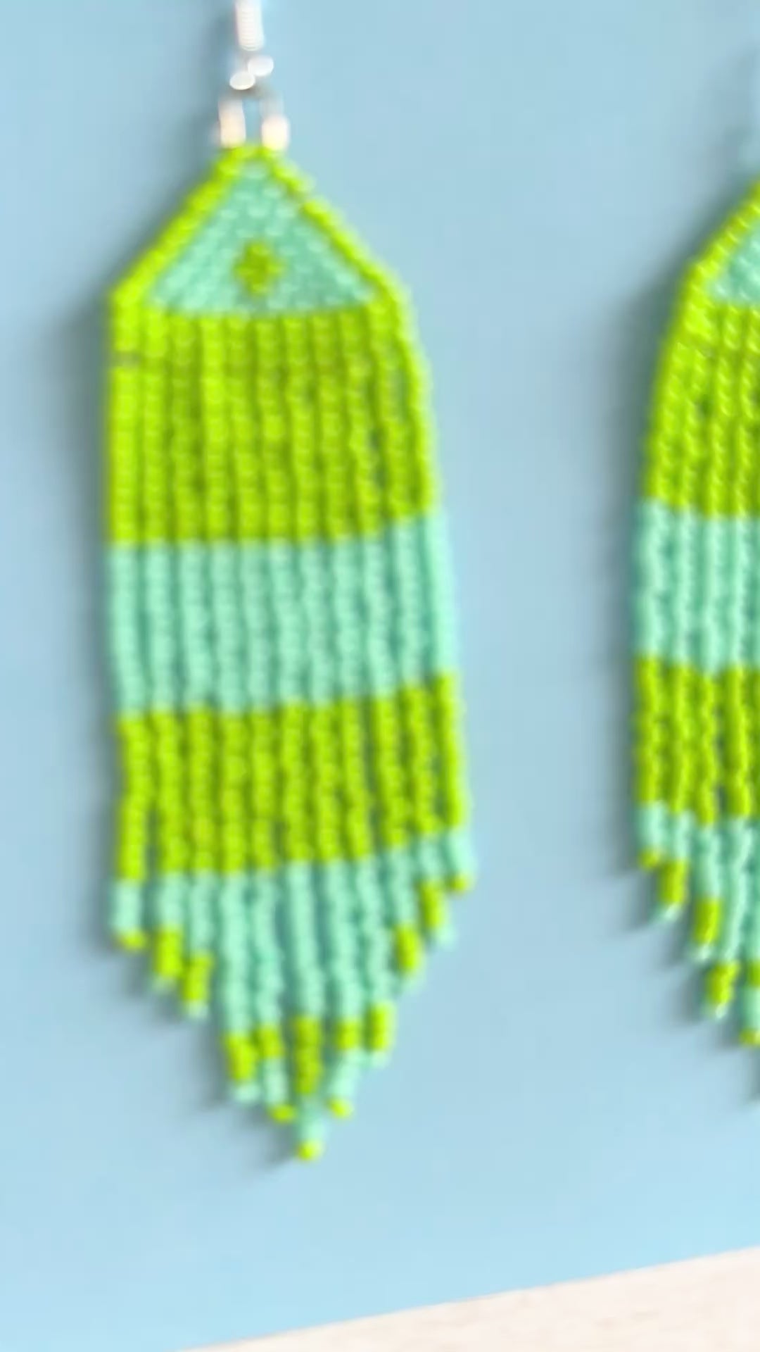 Blue Green Fringe Earrings