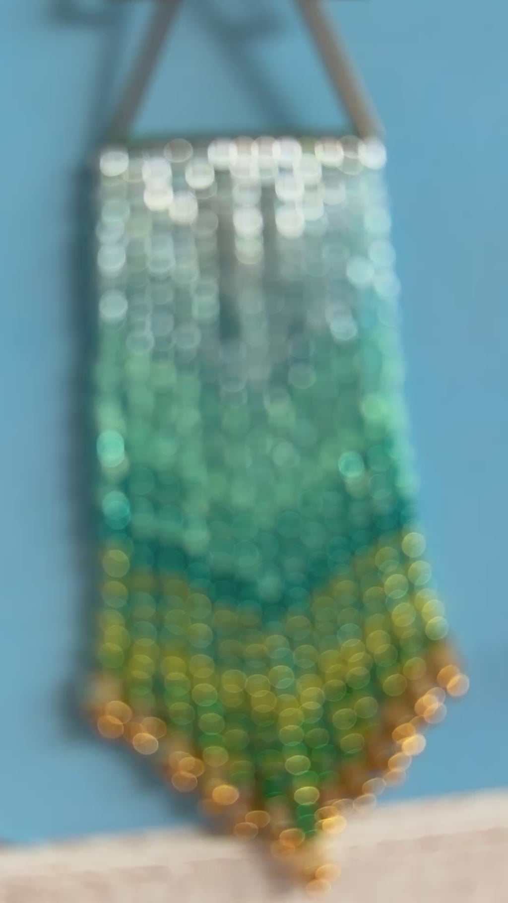 Gradient Aqua Beaded Fringe Earrings