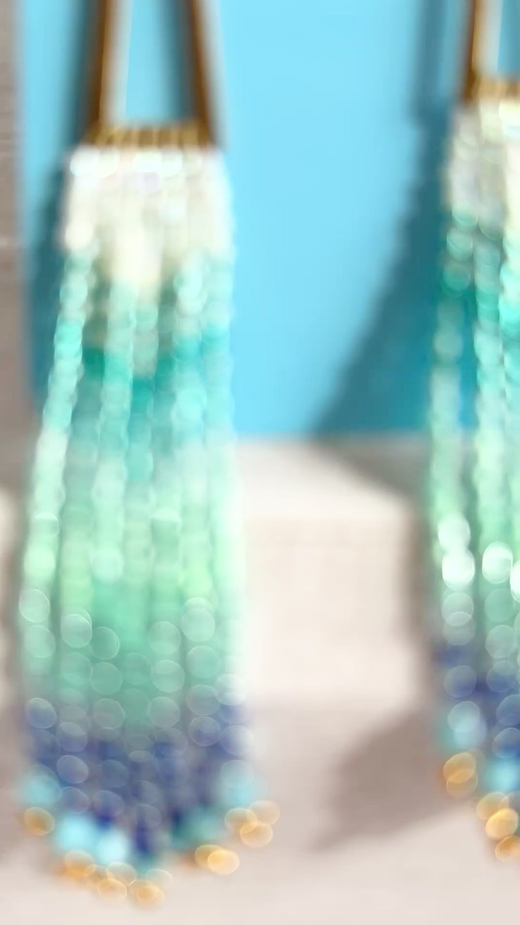 Gradient Sea Beaded Fringe Earrings
