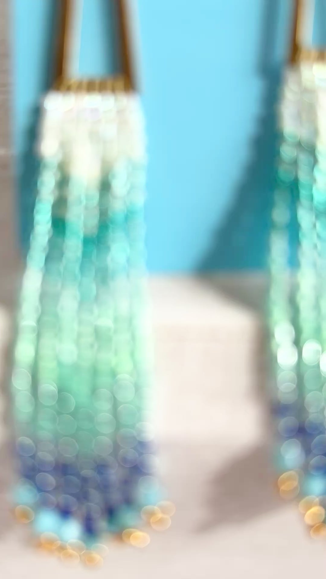 Gradient Sea Beaded Fringe Earrings