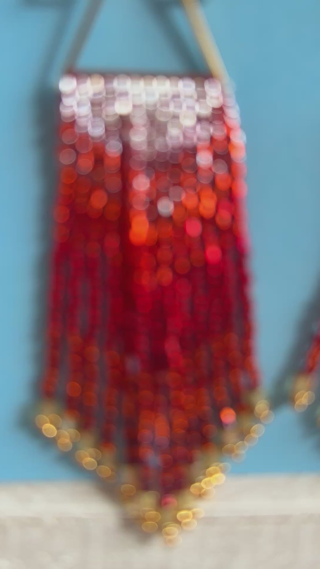 Gradient Red Beaded Fringe Earrings