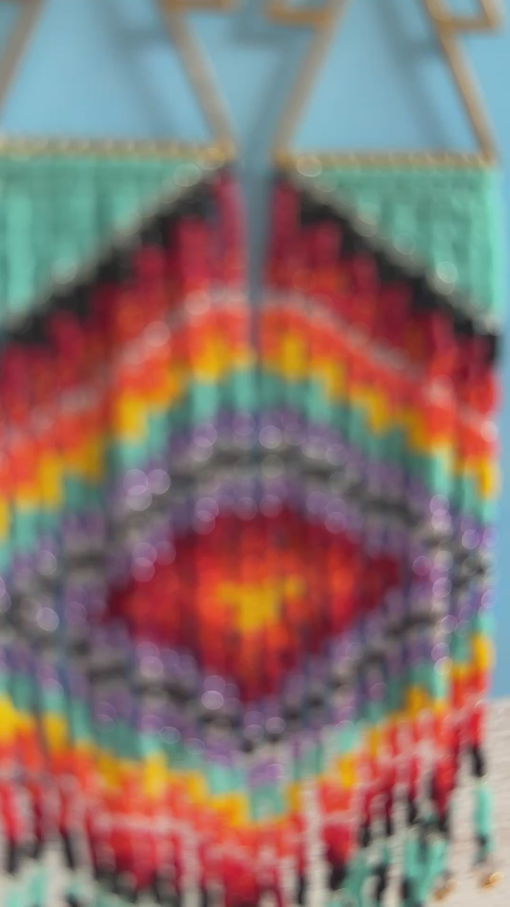 Aztec Rainbow Beaded Fringe Earrings