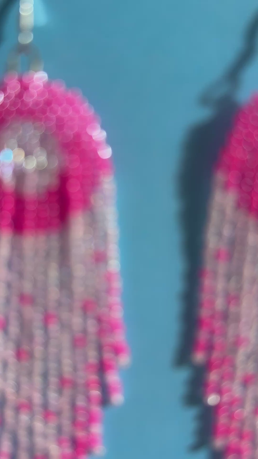 Pink Beaded Fringe Earrings